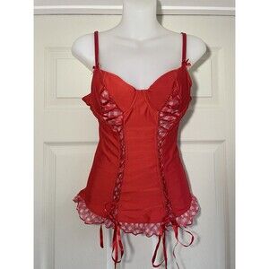 Native Intimate Red 36B Corset Checkered Ribbon Sexy Valentine Lingerie Farmgirl